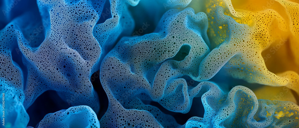 Poster exploring vibrant liquid textures and dynamic flowing patterns in abstract design