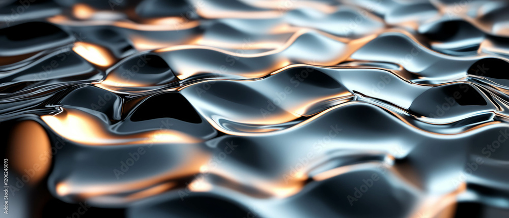 Poster Exploring abstract metallic textures and dynamic reflective surfaces in futuristic design