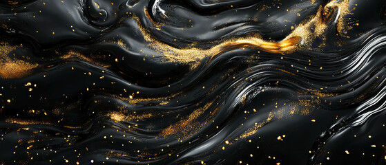 Dynamic liquid textures with flowing patterns and golden accents on a dark background