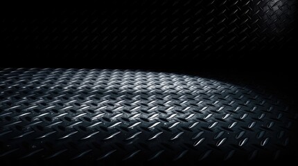 Obraz premium seamless metal floor plate with a diamond pattern on a black metal background, featuring contrasting chiaroscuro lighting, deep shadows