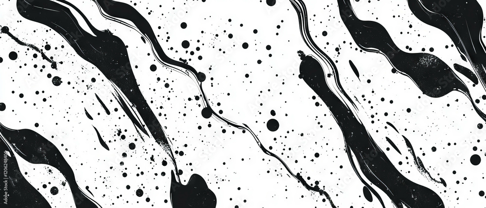 Aufkleber abstract black ink patterns create a striking seamless design on a grainy white background