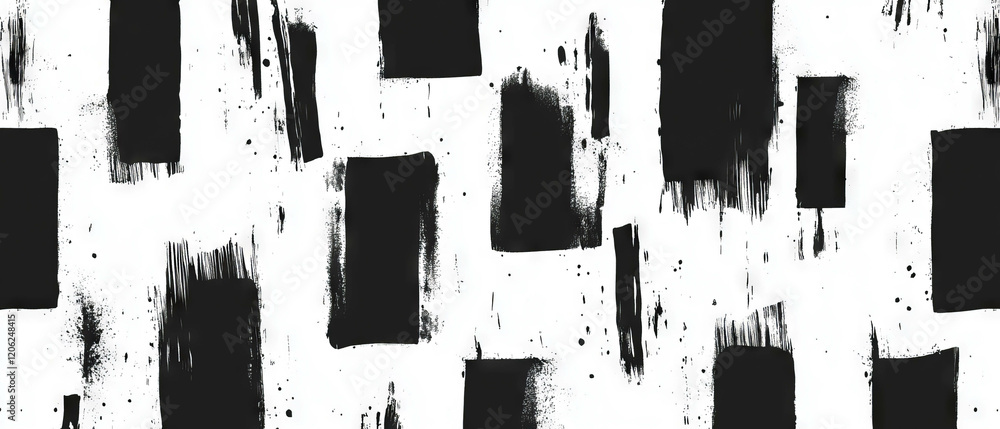 Poster seamless pattern with alternating black ink rectangles on pristine white background
