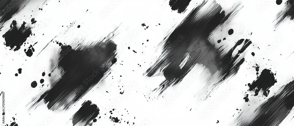 Poster seamless pattern of black ink splashes on a controlled white background