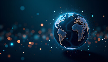 Fototapeta premium Glowing digital Earth globe with luminous continents and abstract background
