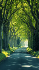 Obraz premium Road lined with tall trees that form a tunnel with their branches