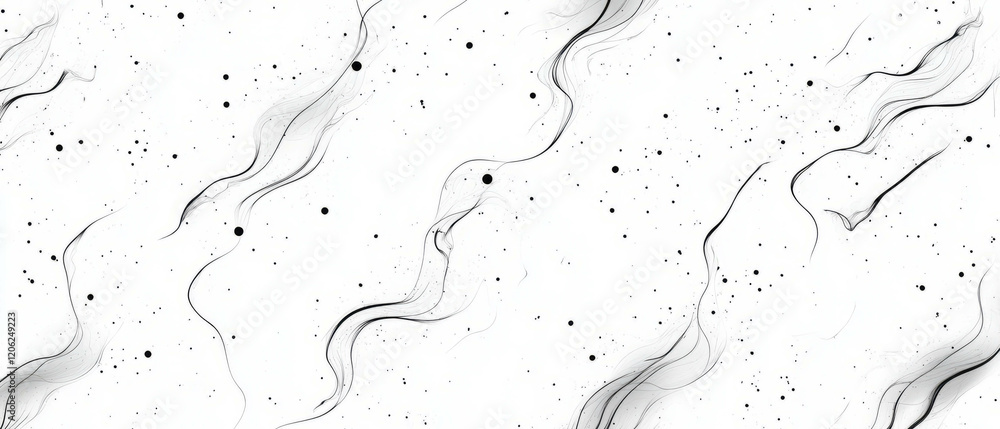 Poster dynamic black ink splatter pattern on a crisp white background showcasing artistic flow