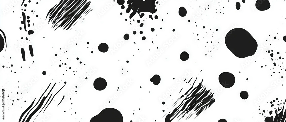 Aufkleber blotted black ink patterns on a blank white background creating a seamless design