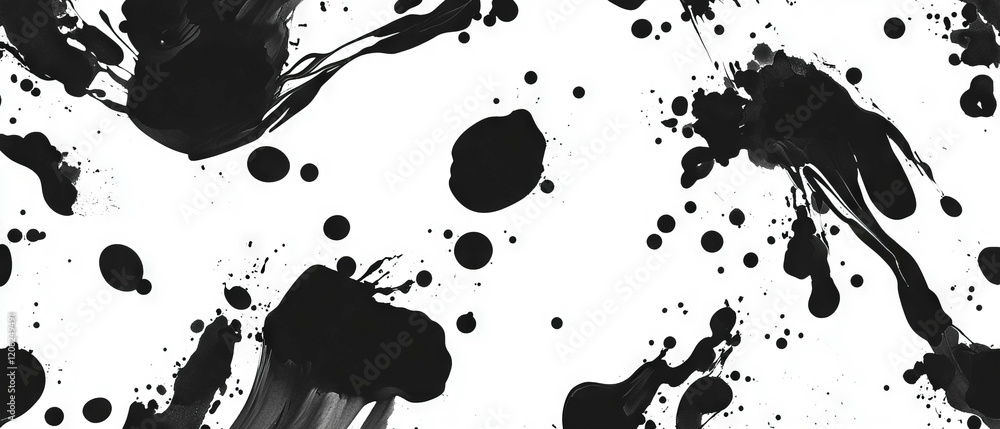 Poster blotted black ink patterns on a blank white background creating unique organic forms