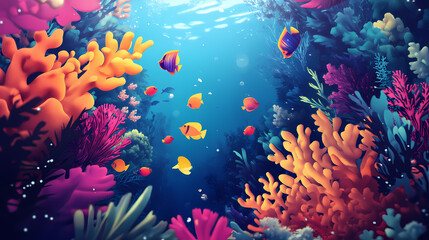 Vibrant underwater coral reef with colorful fish. Vibrant Reef. Illustration