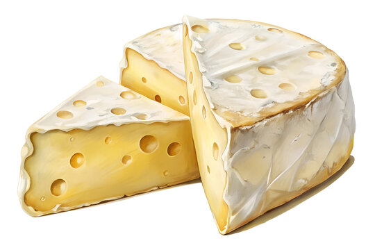 watercolor illustration of the camambert and bree cheese,  isolated soft focus on the transparent background