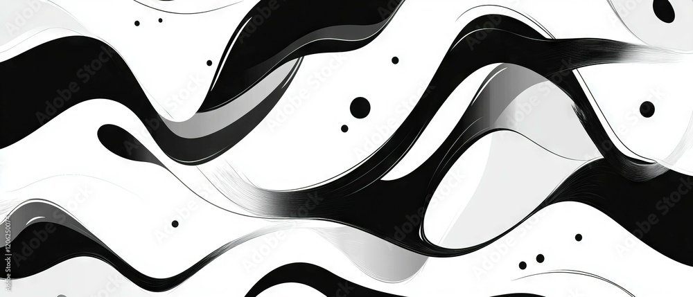 Poster seamless black ink pattern with smooth curves on a white background for design projects