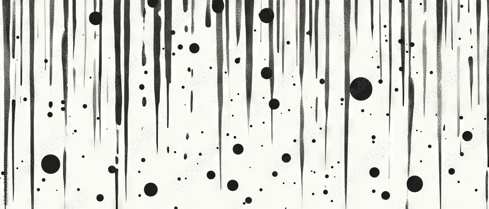 Poster seamless pattern of dotted black ink lines on a white background with varying dot sizes