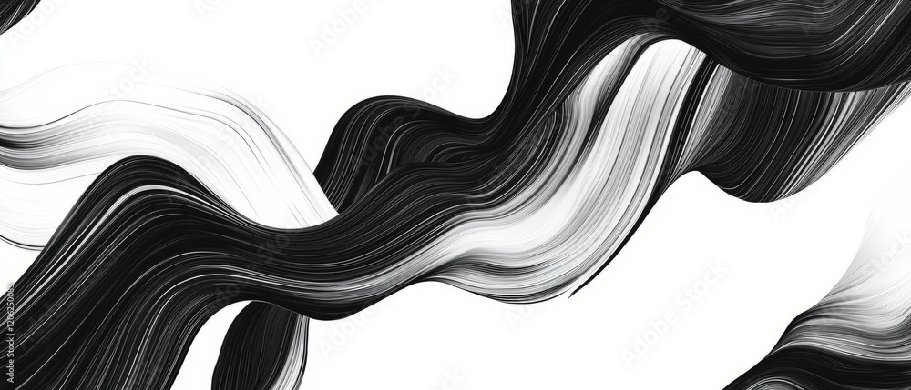 Poster digital black ink patterns create seamless curves on a white background
