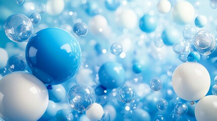 Blue and White Balloons with Bubbles in the Air