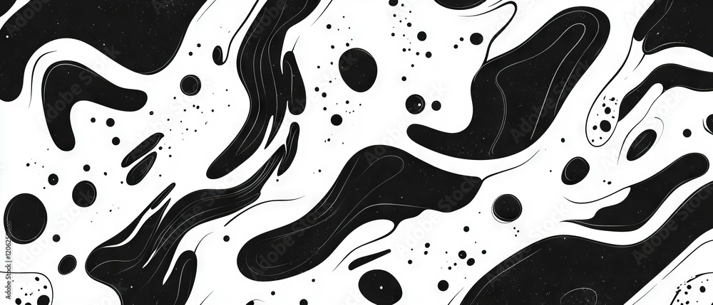 Poster unique layered black ink patterns on a contrasting opaque white background