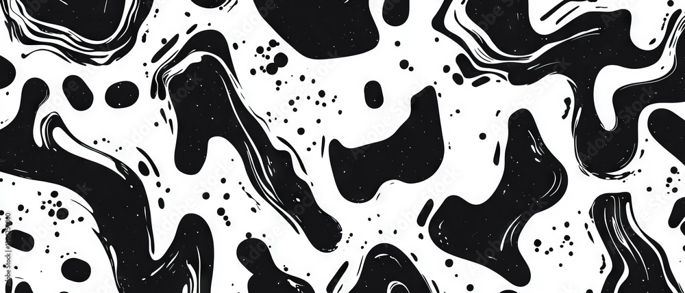 Poster maximalist black ink patterns on textured white background with bold line design