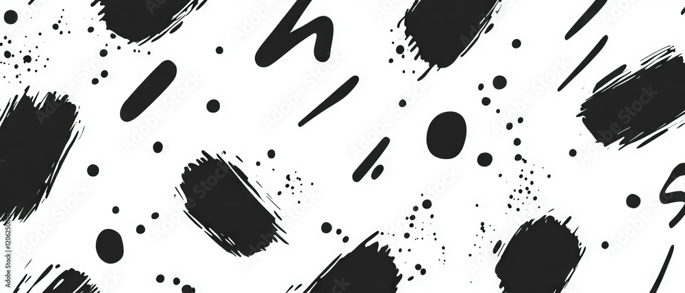 Poster bold minimalist black ink patterns on a precise white background for modern design