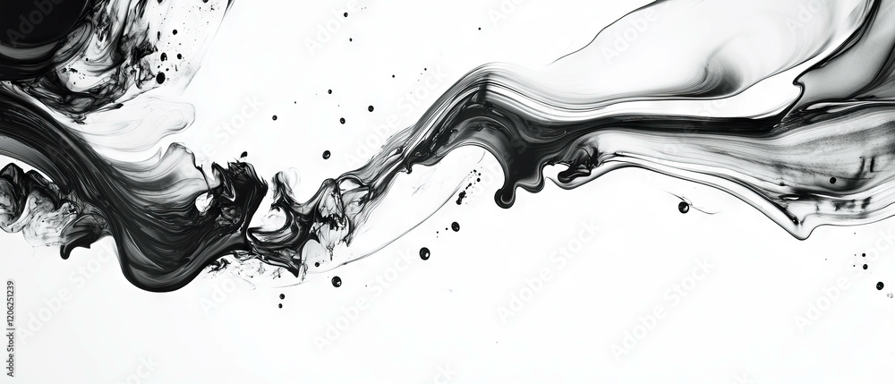Poster seamless pattern of smooth black ink on glossy white background showcasing fluid transitions