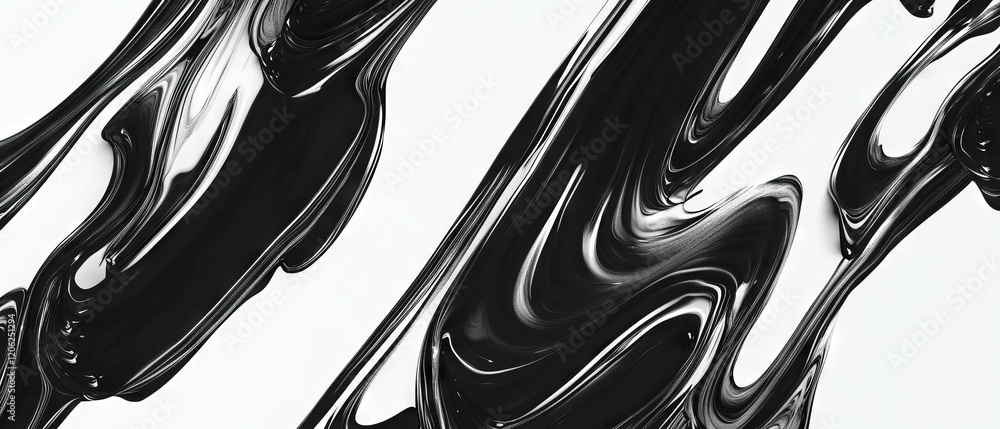 Poster seamless black ink pattern with smooth transitions on a glossy white background