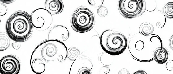 Fototapeta premium Spiraling black ink lines create a dynamic pattern on a blank white background