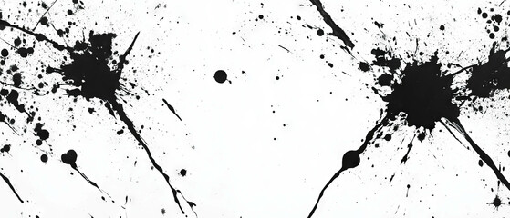 Unique splattered black ink pattern on a pristine white background for artistic design