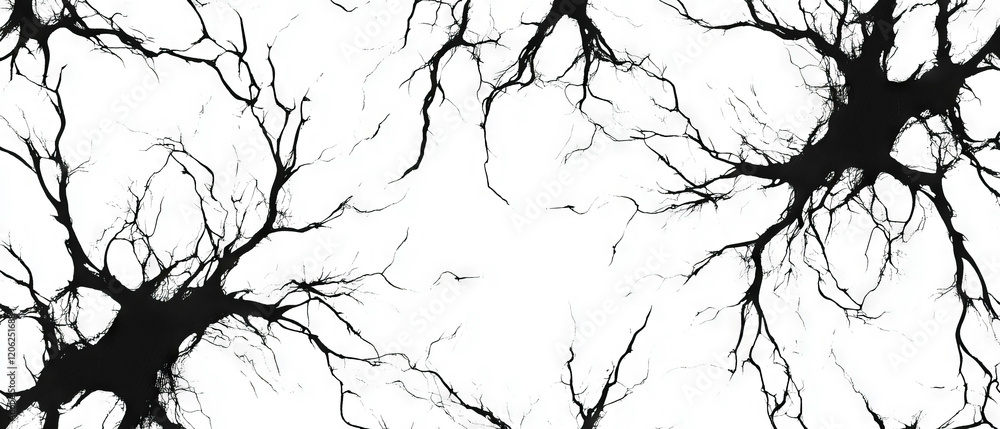 Poster seamless black ink pattern featuring veined branching structures on a white background