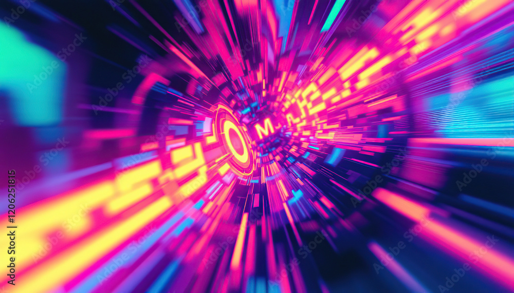 Aufkleber abstract neon tunnel of light speed data streams
