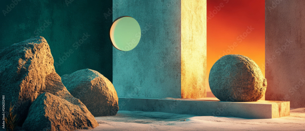 Poster bold shapes and contrasting textures create striking abstract visuals with depth