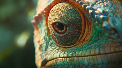 Fototapeta premium Chameleon Head Close-Up Showing Detailed Scales and Patterns