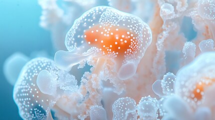 Translucent Jellyfish with Orange Accents in Ocean Macro View