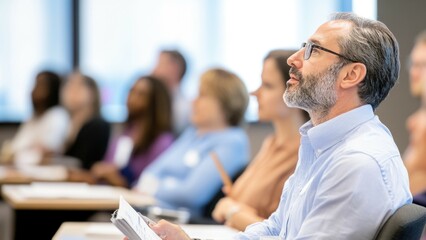 Obraz premium Professional training event with focused attendees in conference setting