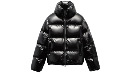 Male black Puffer jacket on transparent background 