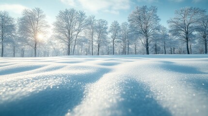 Obraz premium Snowy forest sunrise, winter wonderland
