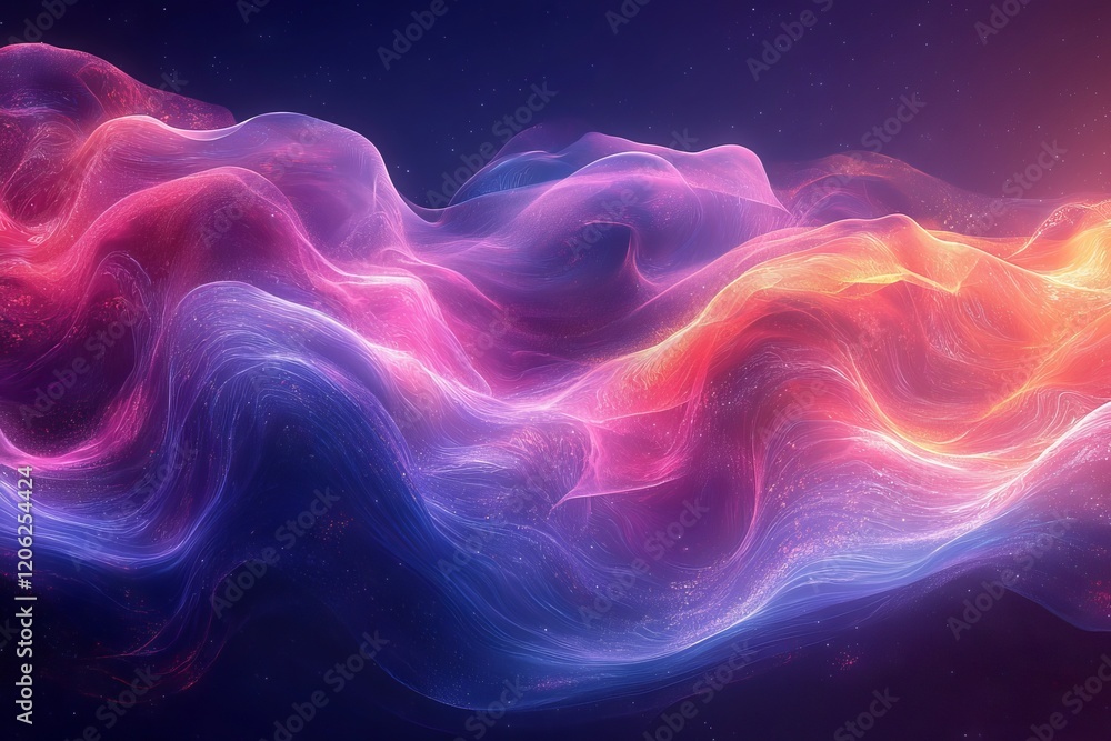 Poster vibrant abstract waves of motion showcasing a mesmerizing display of light and energy