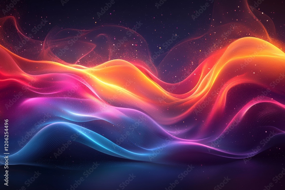 Poster abstract waves of movement in a spectrum of colors creating a lively display of light and energy