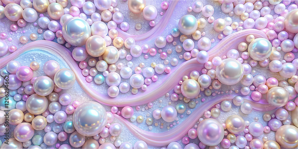 Poster Elegant abstraction design featuring layers of pastel-colored pearls and flowing curves in a soft artistic composition