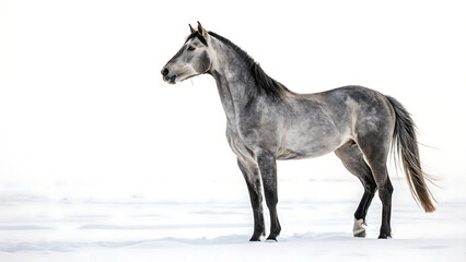 Majestic Horse Galloping Across Open Fields, with Flowing Mane and Strong Hooves Isolated on White or Transparent Background