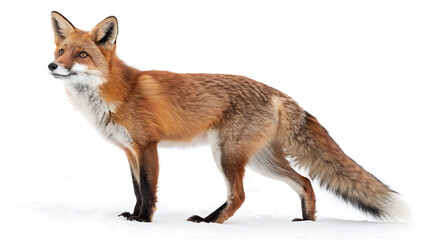Playful and Sly Fox with Fluffy Tail and Bright Eyes, Prowling in the Wilderness Isolated on White or Transparent Background