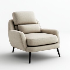 Fototapeta premium A modern beige armchair exuding comfort and elegance, crafted with sleek lines and a minimalist style, perfect for contemporary home interiors.