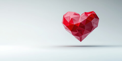Bright red geometric heart hovering over a light background, showcasing modern design and creativity