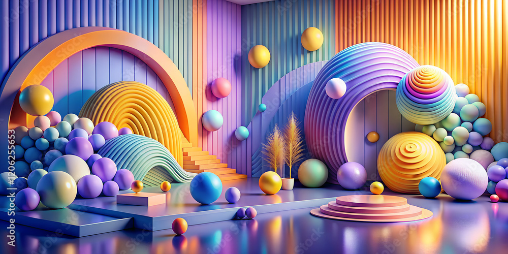 Poster colorful abstract design featuring a vibrant wallpaper with layered shapes and dynamic spheres in a 
