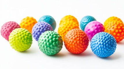 Obraz premium Colorful textured balls create a vibrant visual impact. These playful items are perfect for various creative projects and crafts. Add a splash of color to your work. Generative AI