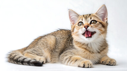Naklejka premium Adorable Baby Cat (Kitten) Snuggling in a Cozy Bed with Big Blue Eyes and Soft Fur Isolated on White or Transparent Background