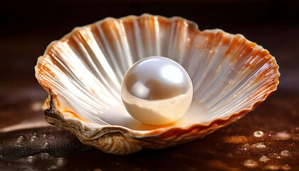 A lustrous pearl rests gently within a radiant seashell, illuminated by soft light.
