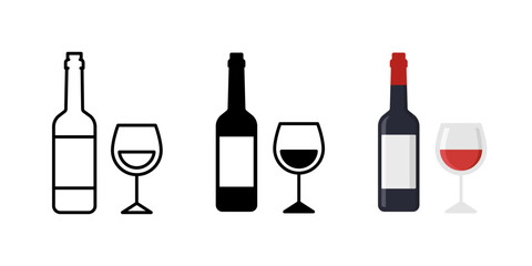 Wine icon. Wine bottle with glass vector illustration. Red wine symbol. Winery logo. Elegant alcohol drink sign. Vine bar pictogram. Chardonnay, rose, burgundy concept.