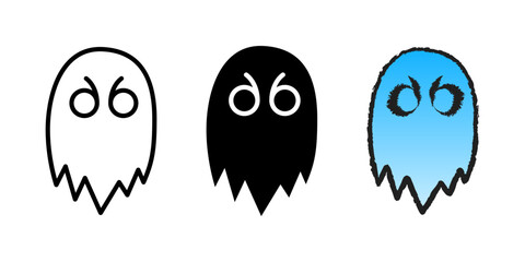 Obraz premium Evil ghost icon set. Scary hand-drawn Halloween character vector illustration. Nightmare symbol. Horror ghost pictogram collection. Ghostly monster silhouette. Mystery shadow creepy design.