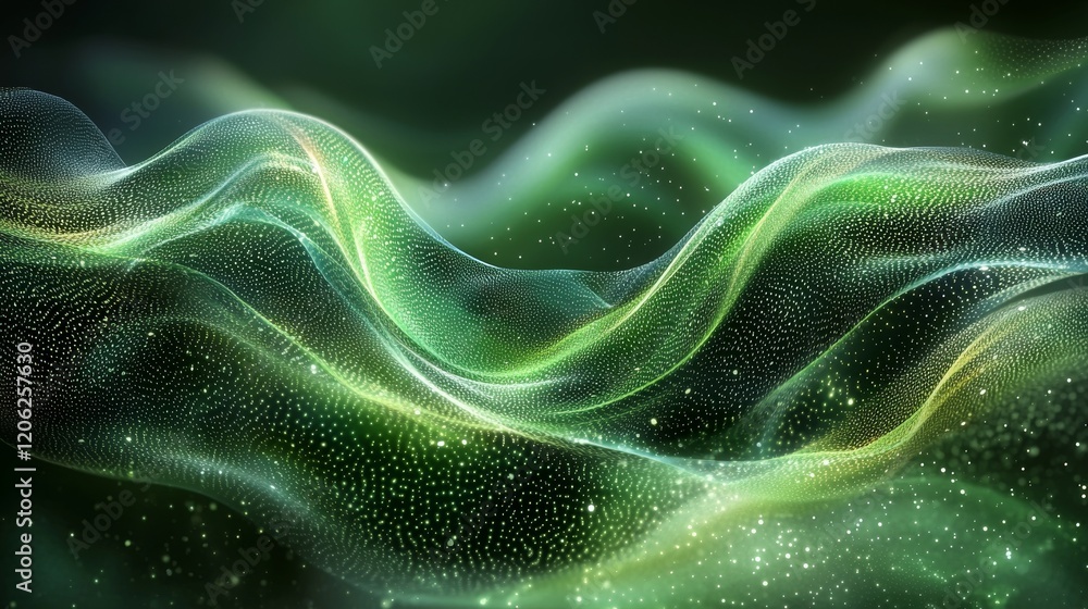 Poster dynamic green light beams add depth to a textured abstract background