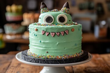 Monster face cake with sprinkle hair