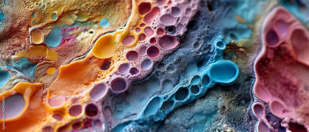 Poster exploration of mixed media techniques with vibrant textures and abstract patterns