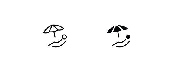 Naklejka premium Summer relax sunbathing, Sunbed icon. Resort, beach, chair, furniture, lounger, parasol, relaxation, sea, umbrella Parasol lounger, sun